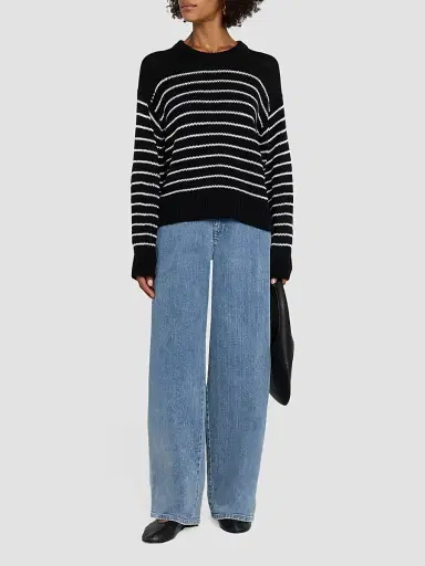 Eileen Fisher Women's Striped Cotton Crewneck Sweater - Black White | Thumbnail 2 Eileen Fisher Women's Striped Cotton Crewneck Sweater - Black White | Thumbnail 2