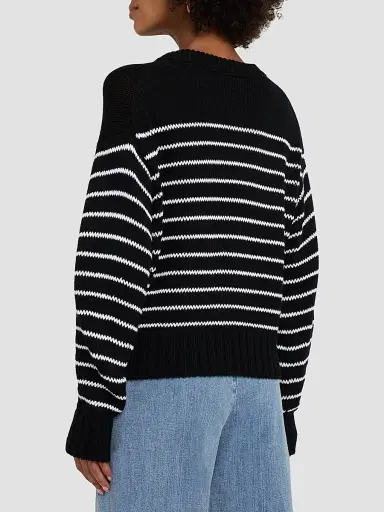 Eileen Fisher Women's Striped Cotton Crewneck Sweater - Black White | Thumbnail 3 Eileen Fisher Women's Striped Cotton Crewneck Sweater - Black White | Thumbnail 3