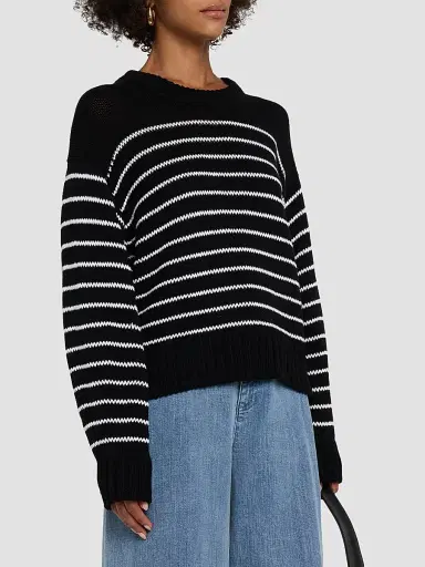 Eileen Fisher Women's Striped Cotton Crewneck Sweater - Black White | Thumbnail 4 Eileen Fisher Women's Striped Cotton Crewneck Sweater - Black White | Thumbnail 4