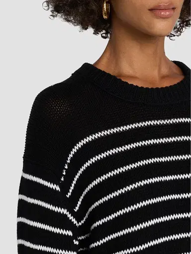 Eileen Fisher Women's Striped Cotton Crewneck Sweater - Black White | Thumbnail 5 Eileen Fisher Women's Striped Cotton Crewneck Sweater - Black White | Thumbnail 5