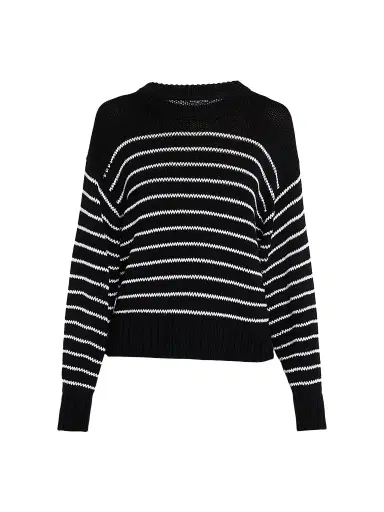 Eileen Fisher Women's Striped Cotton Crewneck Sweater - Black White | Thumbnail 1 Eileen Fisher Women's Striped Cotton Crewneck Sweater - Black White | Thumbnail 1