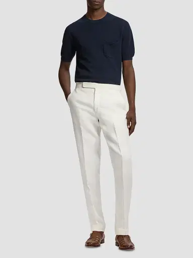 Ralph Lauren Purple Label Men's Cotton-Silk Textured Short-Sleeve Sweater - Racing Navy | Thumbnail 2 Ralph Lauren Purple Label Men's Cotton-Silk Textured Short-Sleeve Sweater - Racing Navy | Thumbnail 2
