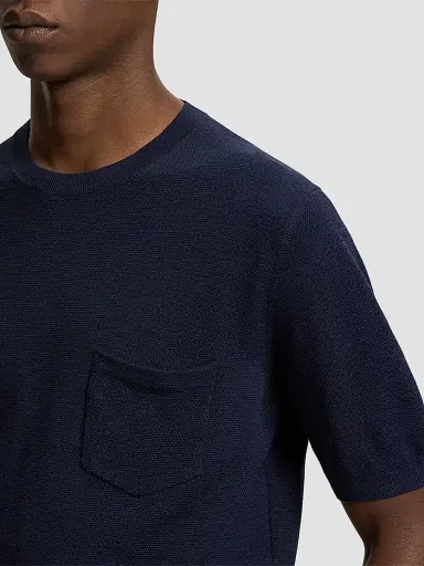 Ralph Lauren Purple Label Men's Cotton-Silk Textured Short-Sleeve Sweater - Racing Navy | Thumbnail 5 Ralph Lauren Purple Label Men's Cotton-Silk Textured Short-Sleeve Sweater - Racing Navy | Thumbnail 5