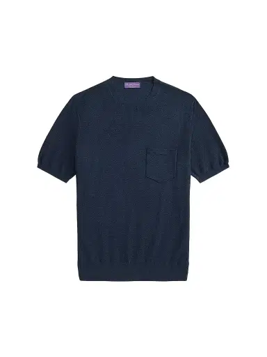 Ralph Lauren Purple Label Men's Cotton-Silk Textured Short-Sleeve Sweater - Racing Navy | Thumbnail 1 Ralph Lauren Purple Label Men's Cotton-Silk Textured Short-Sleeve Sweater - Racing Navy | Thumbnail 1