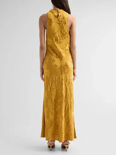 Hemant & Nandita Women's Floral Jacqaurd Cowl Midi Dress - Gold | Thumbnail 3 Hemant & Nandita Women's Floral Jacqaurd Cowl Midi Dress - Gold | Thumbnail 3