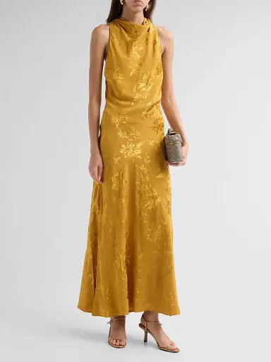 Hemant & Nandita Women's Floral Jacqaurd Cowl Midi Dress - Gold | Thumbnail 4 Hemant & Nandita Women's Floral Jacqaurd Cowl Midi Dress - Gold | Thumbnail 4