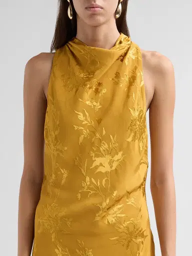 Hemant & Nandita Women's Floral Jacqaurd Cowl Midi Dress - Gold | Thumbnail 5 Hemant & Nandita Women's Floral Jacqaurd Cowl Midi Dress - Gold | Thumbnail 5