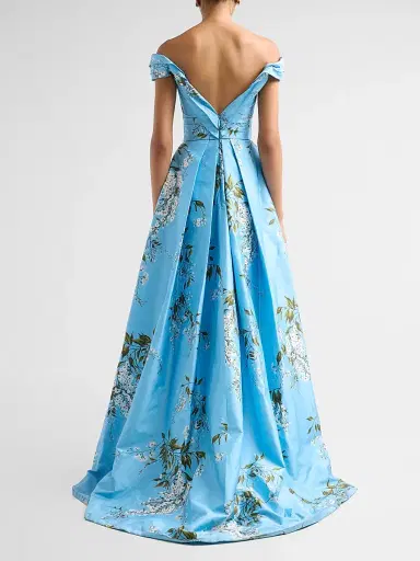 Monique Lhuillier Women's Floral Silk Taffeta Off-the-Shoulder Ballgown - Horizon Blue Multi | Thumbnail 3 Monique Lhuillier Women's Floral Silk Taffeta Off-the-Shoulder Ballgown - Horizon Blue Multi | Thumbnail 3