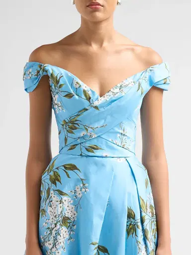 Monique Lhuillier Women's Floral Silk Taffeta Off-the-Shoulder Ballgown - Horizon Blue Multi | Thumbnail 5 Monique Lhuillier Women's Floral Silk Taffeta Off-the-Shoulder Ballgown - Horizon Blue Multi | Thumbnail 5