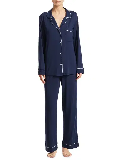 Eberjey Women's Gisele Long Pajama Set - Navy | Thumbnail 3 Eberjey Women's Gisele Long Pajama Set - Navy | Thumbnail 3