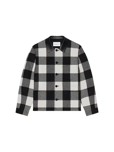 Givenchy Men's Checked Overshirt in Wool with Leather Collar - Cream Black | Thumbnail 1 Givenchy Men's Checked Overshirt in Wool with Leather Collar - Cream Black | Thumbnail 1