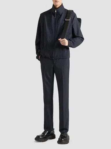 Givenchy Men's Striped Blouson Jacket in Wool - Navy | Thumbnail 2 Givenchy Men's Striped Blouson Jacket in Wool - Navy | Thumbnail 2