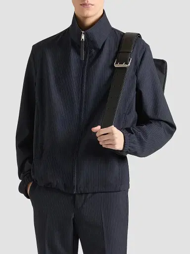 Givenchy Men's Striped Blouson Jacket in Wool - Navy | Thumbnail 3 Givenchy Men's Striped Blouson Jacket in Wool - Navy | Thumbnail 3