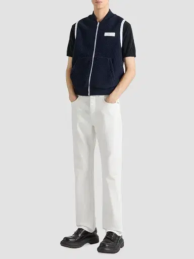 Givenchy Men's Sleeveless Fleece Vest Jacket with Gros Grain Detail - Navy | Thumbnail 2 Givenchy Men's Sleeveless Fleece Vest Jacket with Gros Grain Detail - Navy | Thumbnail 2