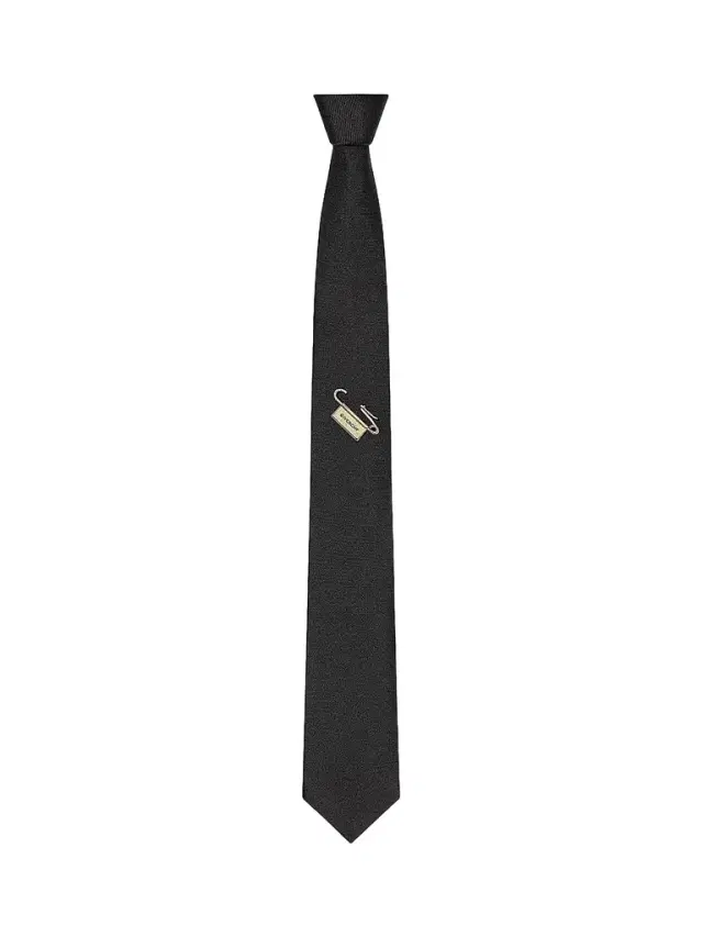 Men's Tie in Silk Jacquard with Safety Pin Trompe - Black Men's Tie in Silk Jacquard with Safety Pin Trompe - Black