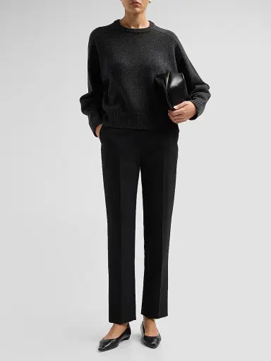 Loulou de Saison Women's Breha Wool-Cashmere Piped Sweater - Charcoal Melange | Thumbnail 2 Loulou de Saison Women's Breha Wool-Cashmere Piped Sweater - Charcoal Melange | Thumbnail 2