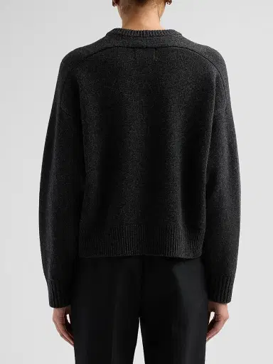 Loulou de Saison Women's Breha Wool-Cashmere Piped Sweater - Charcoal Melange | Thumbnail 3 Loulou de Saison Women's Breha Wool-Cashmere Piped Sweater - Charcoal Melange | Thumbnail 3