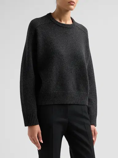 Loulou de Saison Women's Breha Wool-Cashmere Piped Sweater - Charcoal Melange | Thumbnail 4 Loulou de Saison Women's Breha Wool-Cashmere Piped Sweater - Charcoal Melange | Thumbnail 4