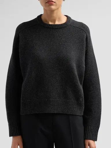 Loulou de Saison Women's Breha Wool-Cashmere Piped Sweater - Charcoal Melange | Thumbnail 5 Loulou de Saison Women's Breha Wool-Cashmere Piped Sweater - Charcoal Melange | Thumbnail 5