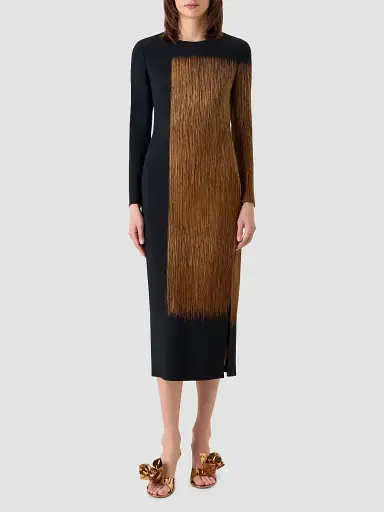 Akris Women's Abstract Print Wool-Blend Crewneck Midi Dress | Thumbnail 3 Akris Women's Abstract Print Wool-Blend Crewneck Midi Dress | Thumbnail 3