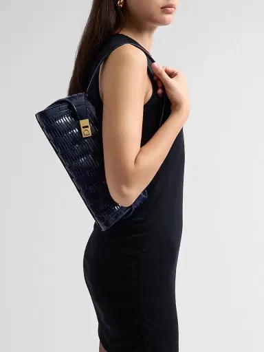 Ferragamo Women's Hug Whispers Patent Leather East-West Shoulder Bag - Navy | Thumbnail 2 Ferragamo Women's Hug Whispers Patent Leather East-West Shoulder Bag - Navy | Thumbnail 2
