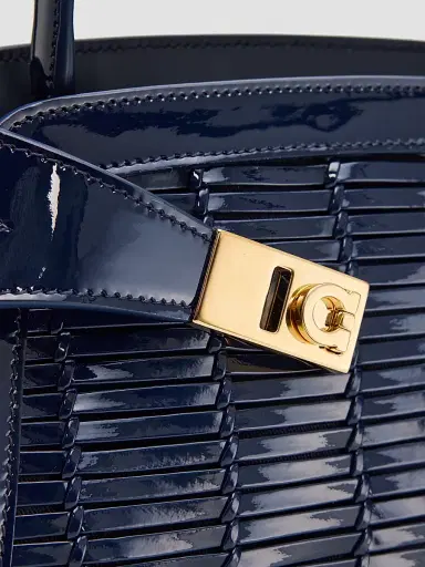 Ferragamo Women's Hug Whispers Patent Leather East-West Shoulder Bag - Navy | Thumbnail 6 Ferragamo Women's Hug Whispers Patent Leather East-West Shoulder Bag - Navy | Thumbnail 6