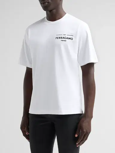 Ferragamo Men's Logo T-Shirt Short Sleeves T-Shirt - Bianco | Thumbnail 4 Ferragamo Men's Logo T-Shirt Short Sleeves T-Shirt - Bianco | Thumbnail 4