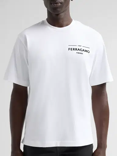 Ferragamo Men's Logo T-Shirt Short Sleeves T-Shirt - Bianco | Thumbnail 5 Ferragamo Men's Logo T-Shirt Short Sleeves T-Shirt - Bianco | Thumbnail 5