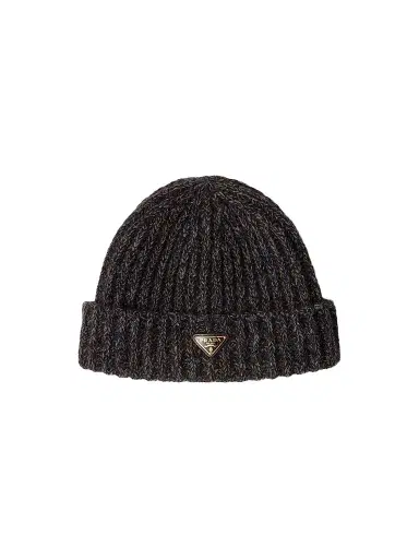 Prada Women's Mouliné Cashmere and Wool Beanie - Dark Blue | Thumbnail 1 Prada Women's Mouliné Cashmere and Wool Beanie - Dark Blue | Thumbnail 1