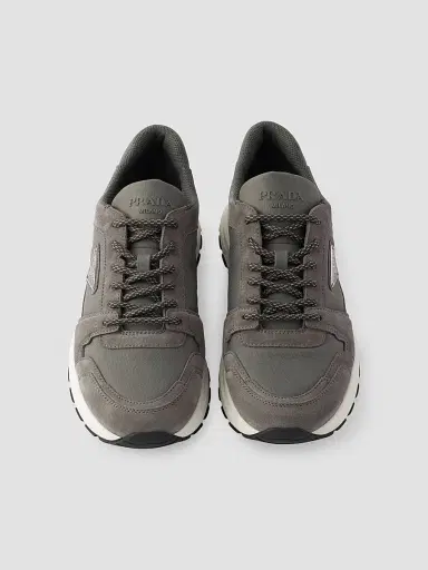 Prada Men's Prax Suede and Re-Nylon Sneakers - Grey | Thumbnail 4 Prada Men's Prax Suede and Re-Nylon Sneakers - Grey | Thumbnail 4