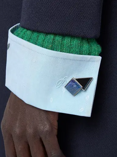 Prada Men's Metal and Semi-Precious Stone Cufflinks - Blue | Thumbnail 2 Prada Men's Metal and Semi-Precious Stone Cufflinks - Blue | Thumbnail 2