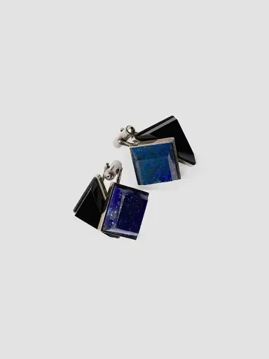 Prada Men's Metal and Semi-Precious Stone Cufflinks - Blue | Thumbnail 3 Prada Men's Metal and Semi-Precious Stone Cufflinks - Blue | Thumbnail 3