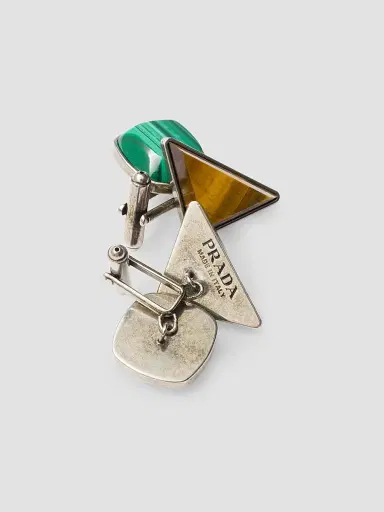 Prada Men's Metal and Semi-Precious Stone Cufflinks - Green | Thumbnail 3 Prada Men's Metal and Semi-Precious Stone Cufflinks - Green | Thumbnail 3