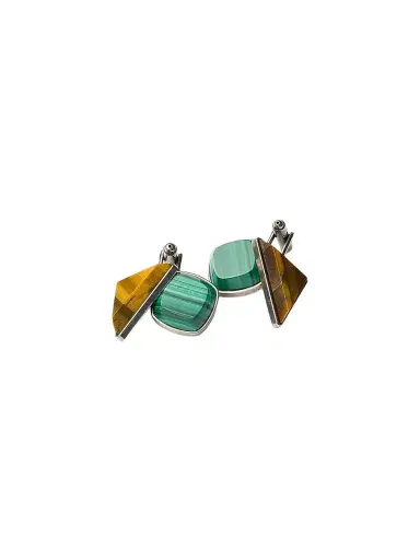 Prada Men's Metal and Semi-Precious Stone Cufflinks - Green | Thumbnail 1 Prada Men's Metal and Semi-Precious Stone Cufflinks - Green | Thumbnail 1