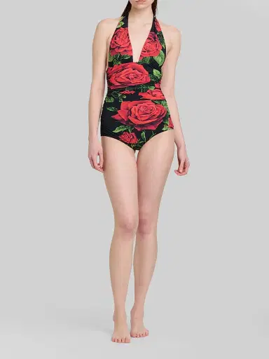 Dolce & Gabbana Women's St. Sicilia Retro One-Piece Swimsuit - Rose Nero | Thumbnail 2 Dolce & Gabbana Women's St. Sicilia Retro One-Piece Swimsuit - Rose Nero | Thumbnail 2