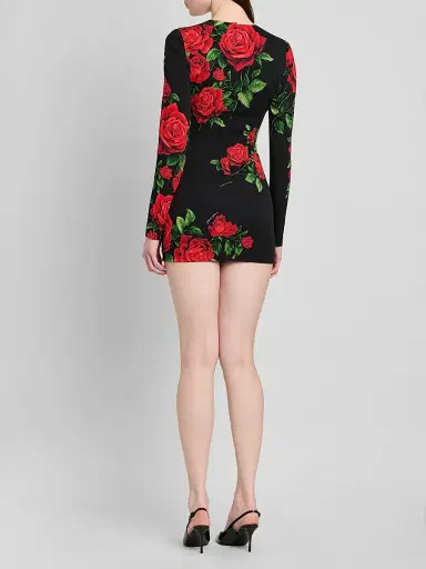 Dolce & Gabbana Women's Floral Stretch-Silk Crewneck Minidress - Rose Rosse Nero | Thumbnail 3 Dolce & Gabbana Women's Floral Stretch-Silk Crewneck Minidress - Rose Rosse Nero | Thumbnail 3