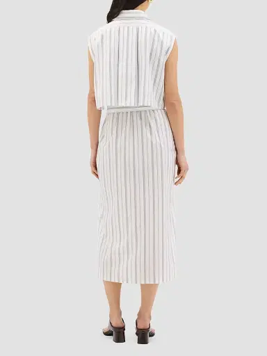 Another Tomorrow Women's Sleeveless Pleat Back Tie Dress - White Navy Stripe - Size Large | Thumbnail 4 Another Tomorrow Women's Sleeveless Pleat Back Tie Dress - White Navy Stripe - Size Large | Thumbnail 4