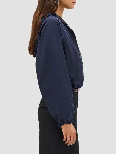 Another Tomorrow Women's Nylon Short Blouson Jacket - Navy | Thumbnail 3 Another Tomorrow Women's Nylon Short Blouson Jacket - Navy | Thumbnail 3