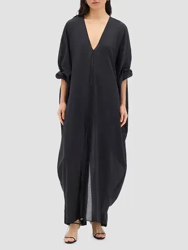 Another Tomorrow Women's Voile Caftan - Black | Thumbnail 2 Another Tomorrow Women's Voile Caftan - Black | Thumbnail 2