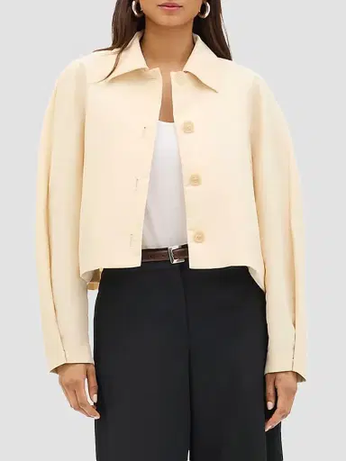Another Tomorrow Women's Short Balmacaan Jacket - Sand | Thumbnail 2 Another Tomorrow Women's Short Balmacaan Jacket - Sand | Thumbnail 2