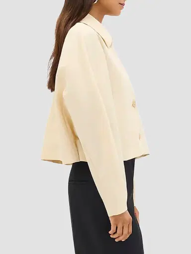 Another Tomorrow Women's Short Balmacaan Jacket - Sand | Thumbnail 3 Another Tomorrow Women's Short Balmacaan Jacket - Sand | Thumbnail 3