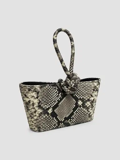Ahikoza Women's The Senna Midi Snake-Embossed Printed Leather Top Handle Bag - Black And White | Thumbnail 3 Ahikoza Women's The Senna Midi Snake-Embossed Printed Leather Top Handle Bag - Black And White | Thumbnail 3