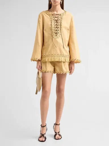 Zimmermann Women's Mahon Flower Trim Shorts - Oatmeal | Thumbnail 2 Zimmermann Women's Mahon Flower Trim Shorts - Oatmeal | Thumbnail 2