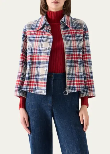 Akris punto Check Wool Zip Short Jacket | Thumbnail 4 Akris punto Check Wool Zip Short Jacket | Thumbnail 4