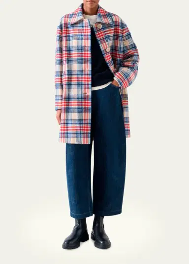 Akris punto Check Wool Single-Breasted Mid-Length Coat | Thumbnail 2 Akris punto Check Wool Single-Breasted Mid-Length Coat | Thumbnail 2