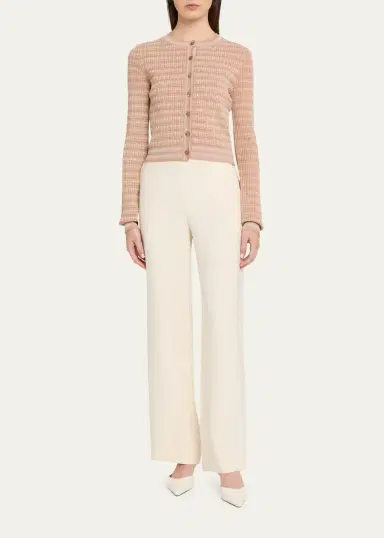 PRABAL GURUNG Striped Rib Knit Fitted Crewneck Cardigan | Thumbnail 2 PRABAL GURUNG Striped Rib Knit Fitted Crewneck Cardigan | Thumbnail 2