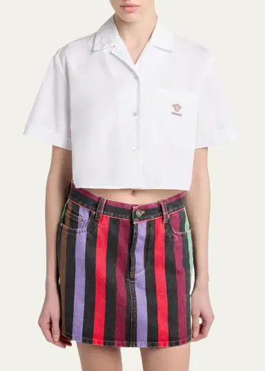 Versace Embroidered Pocket Cropped Poplin Shirt | Thumbnail 4 Versace Embroidered Pocket Cropped Poplin Shirt | Thumbnail 4