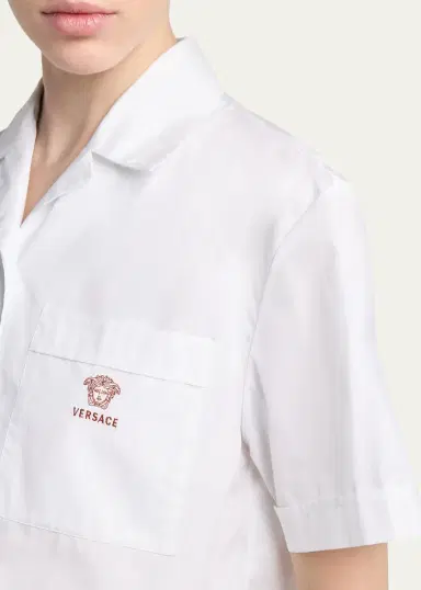Versace Embroidered Pocket Cropped Poplin Shirt | Thumbnail 5 Versace Embroidered Pocket Cropped Poplin Shirt | Thumbnail 5