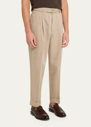 OFFICINE GÉNÉRALE Men's Hugo Heathered Wool Belted Trousers | Thumbnail 4 OFFICINE GÉNÉRALE Men's Hugo Heathered Wool Belted Trousers | Thumbnail 4