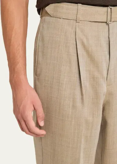 OFFICINE GÉNÉRALE Men's Hugo Heathered Wool Belted Trousers | Thumbnail 5 OFFICINE GÉNÉRALE Men's Hugo Heathered Wool Belted Trousers | Thumbnail 5